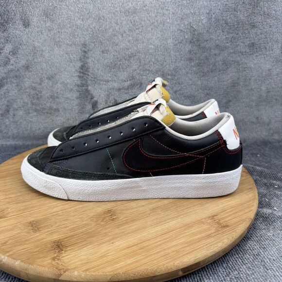 Nike Blazer Low 77 Shoes Womens Size 7.5 Black Leather Rainbow Stitch DJ6000-001 - Picture 3 of 9